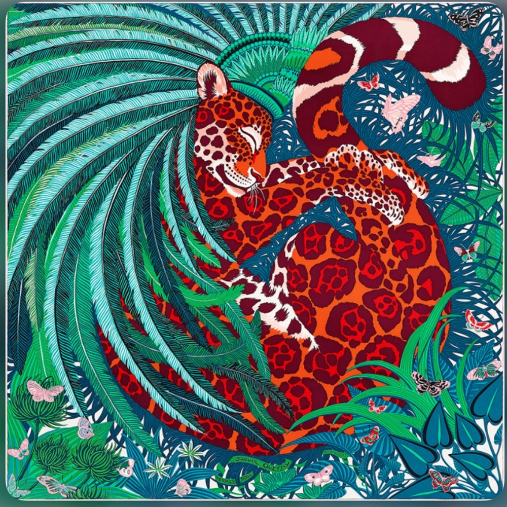 Hermes Silk Jaguar Quetzal Scarf, 90x90